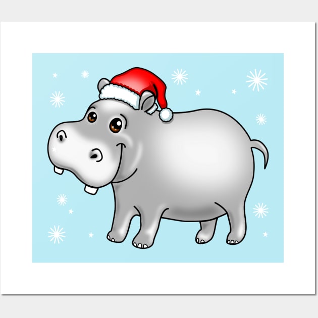 Cute Hippo For Christmas Hippopotamus Wall Art by PnJ